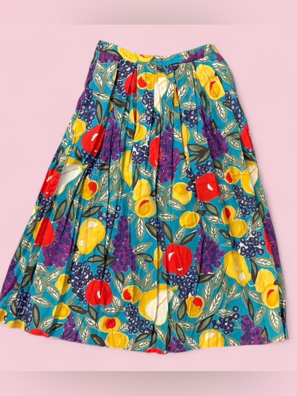 Vintage John Meyer Fruit Print Pleated Midi Skirt Size 8 Made in USA